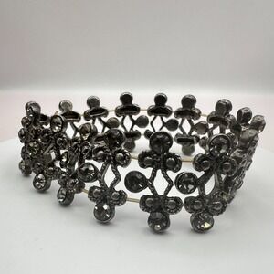 Vintage 90s Gunmetal Gray Glass Stretch Boho Cuff Bracelet Y2K Jewelry